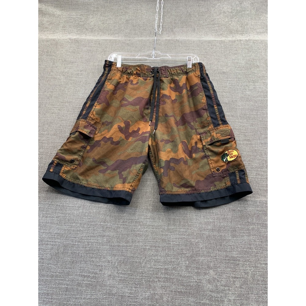 Bass Pro Shops Swim Trunks Mens Small Multicolor Camouflage High Rise Drawstring